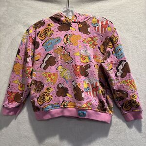 Disney Eats Collection Girl's 11/12 Pullover Hoodie Food Print Mickey Pink Treat